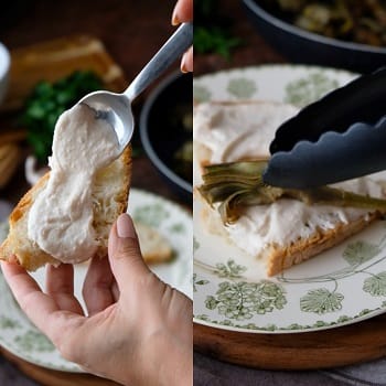 preparazione bruschetta con carciofi