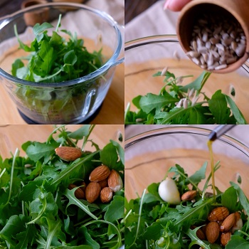 come si prepara il pesto ri rucola semi e mandorle