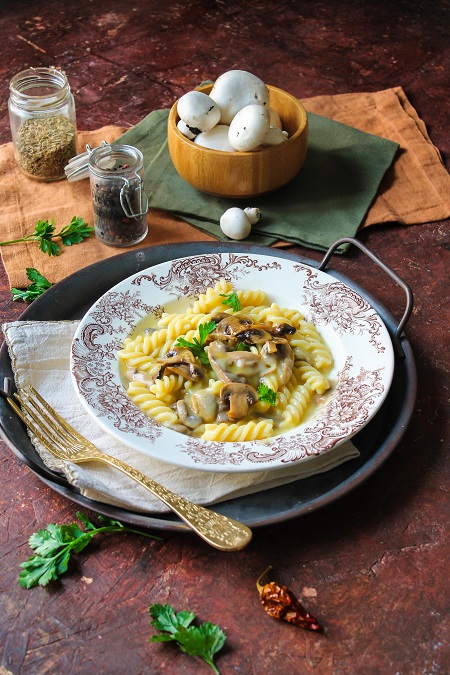 Pasta con crema di patate e funghi 6 pasta alla crema di patate
