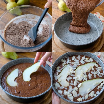 preparazione torta al grano saraceno pere e cioccolato